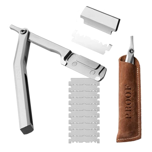 PROOF Straight Razor for Men, Single Blade Barber Shavette Kit, Steel Edge