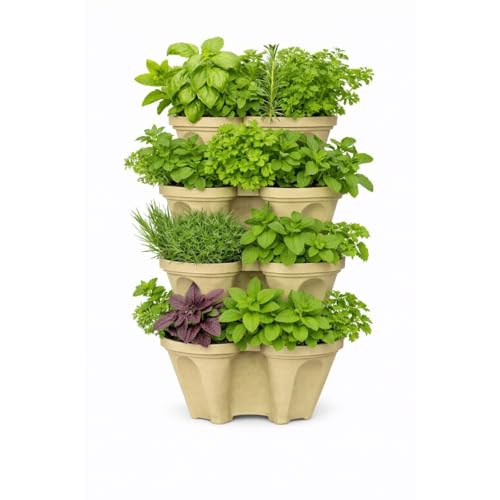 smart spring Large Vertical Planter Tower, 4 Tier Stackable Garden Planter, 28 Plant Sites, Heavy Duty Strawbe