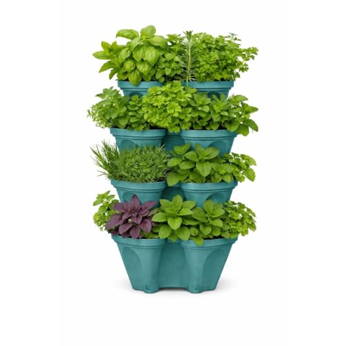 smart spring Large Vertical Planter Tower, 4 Tier Stackable Garden Planter, 16 Plant Sites, Heavy Duty Strawbe