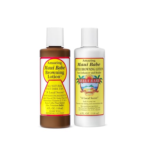 Maui Babe Tanning Set - Original Browning Lotion (4oz) and After Browning Lotion (4oz) - Natural Hawaiian Ingr