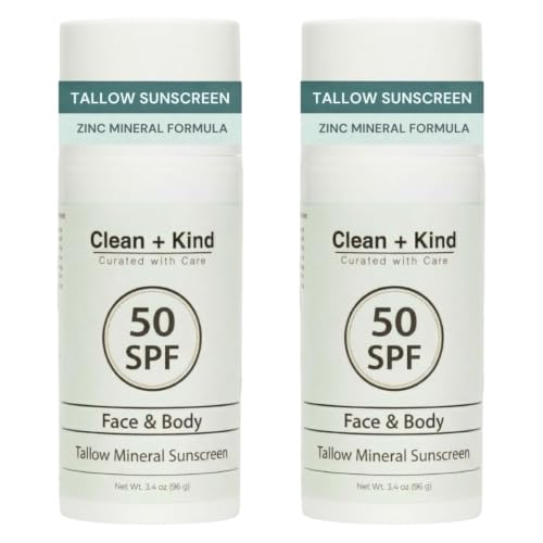 Clean + Kind Organic Beef Tallow Sunscreen SPF 50 Zinc Oxide Vanilla 2 Pack | Non-Toxic Reef-Safe Mineral Suns