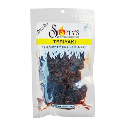 Scotty’s Country Smokehouse Teriyaki Beef Jerky, 10 oz Resealable Bag, Premium Hand-Trimmed Thin-Sliced Beef J
