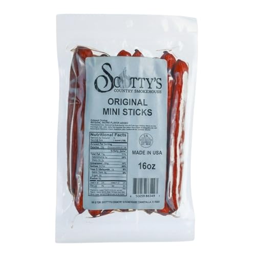 Scotty’s Country Smokehouse Classic Mini Meat Sticks, Pork & Beef, 16 oz Bag – Premium Protein Snack Sticks, H