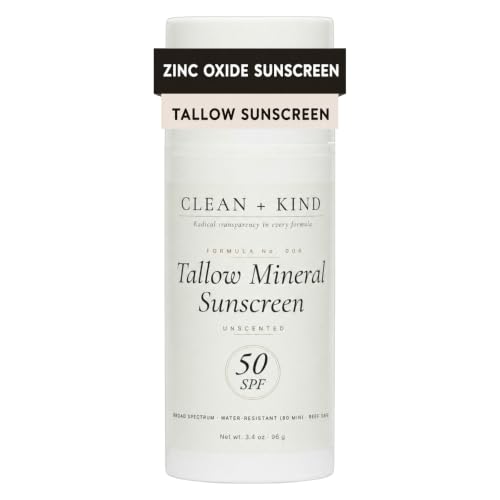 Clean + Kind Organic Beef Tallow Sunscreen SPF 50 Zinc Oxide Unscented | Non-Toxic Reef-Safe Mineral Sunscreen