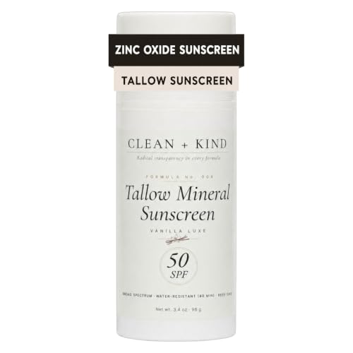 Clean + Kind Organic Beef Tallow Sunscreen SPF 50 Zinc Oxide Vanilla | Non-Toxic Reef-Safe Mineral Sunscreen by Clean + Kind - American Made