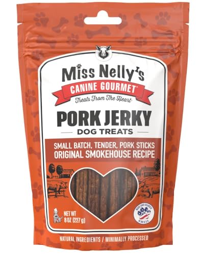Miss Nelly's- All Natural Pork Jerky Dog Treats Made in USA Only, 8 oz Bag