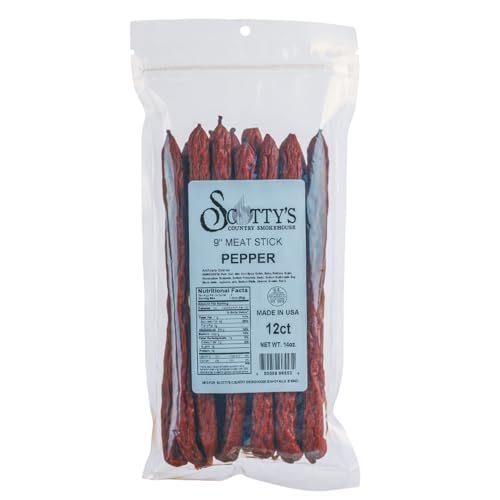 Scotty’s Country Smokehouse 9" Beef & Pork Meat Sticks, 12 Count, 14 oz – Premium Protein Snack Sticks, Handcr