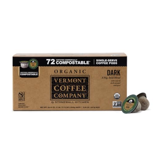 Vermont Coffee Company, Organic Dark Roast, Single-Serve Organic Compostable Coffee Pods, 72 CT, Compatible wi