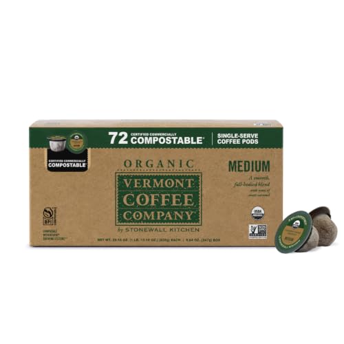 Vermont Coffee Company, Organic Medium Roast, Single-Serve Organic Compostable Coffee Pods, 72 CT, Compatible