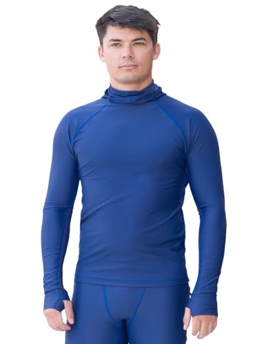 Tuga Men's Snorkel Hood Rash Guard, UPF 50+, Navy, M