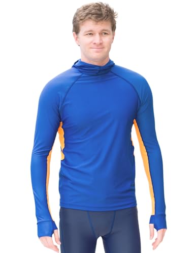 Tuga Men's Snorkel Hood Rash Guard, UPF 50+, Sea/Agrumi, M