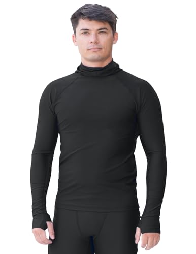 Tuga Men's Snorkel Hood Rash Guard, UPF 50+, Black, M