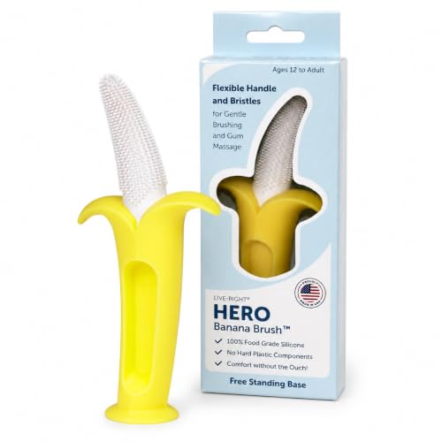 Hero Banana Adaptive Toothbrush with Bigger Handle for Better Grip; Eliminate the “Ouch Factor,” Ages 12 to Ad